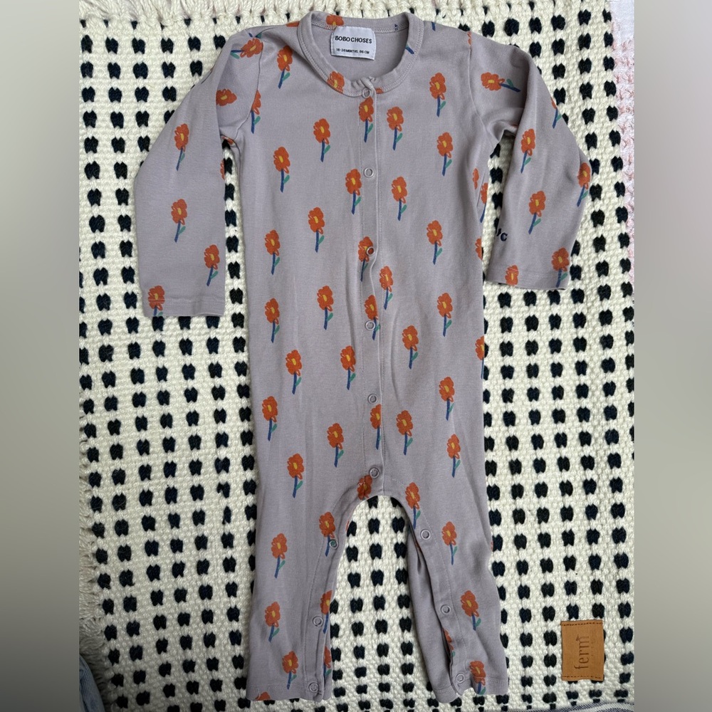 Bobo Choses Purple and Red flower Print Onesie